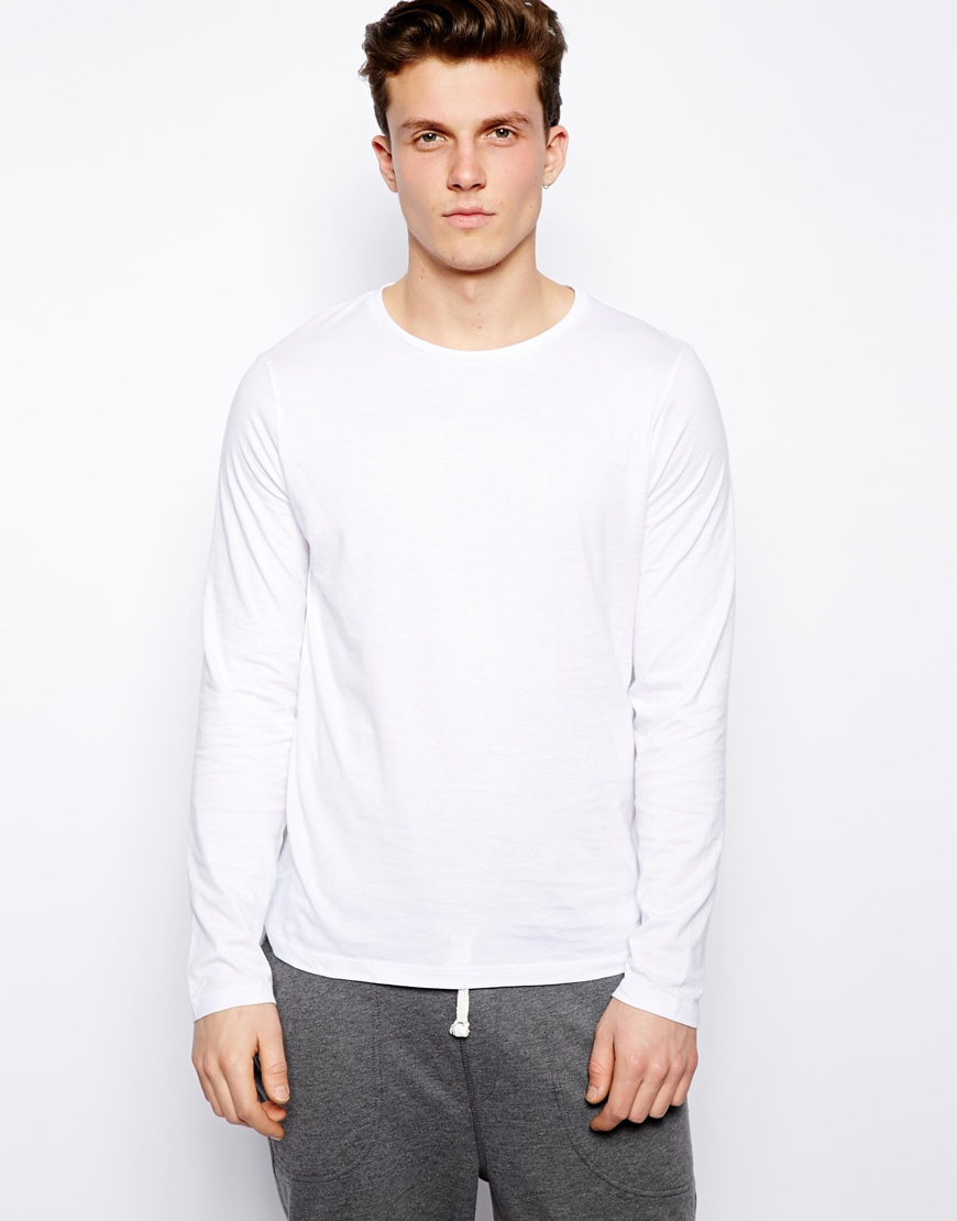 Asos Long Sleeve Tshirt with Crew Neck in White for Men | Lyst