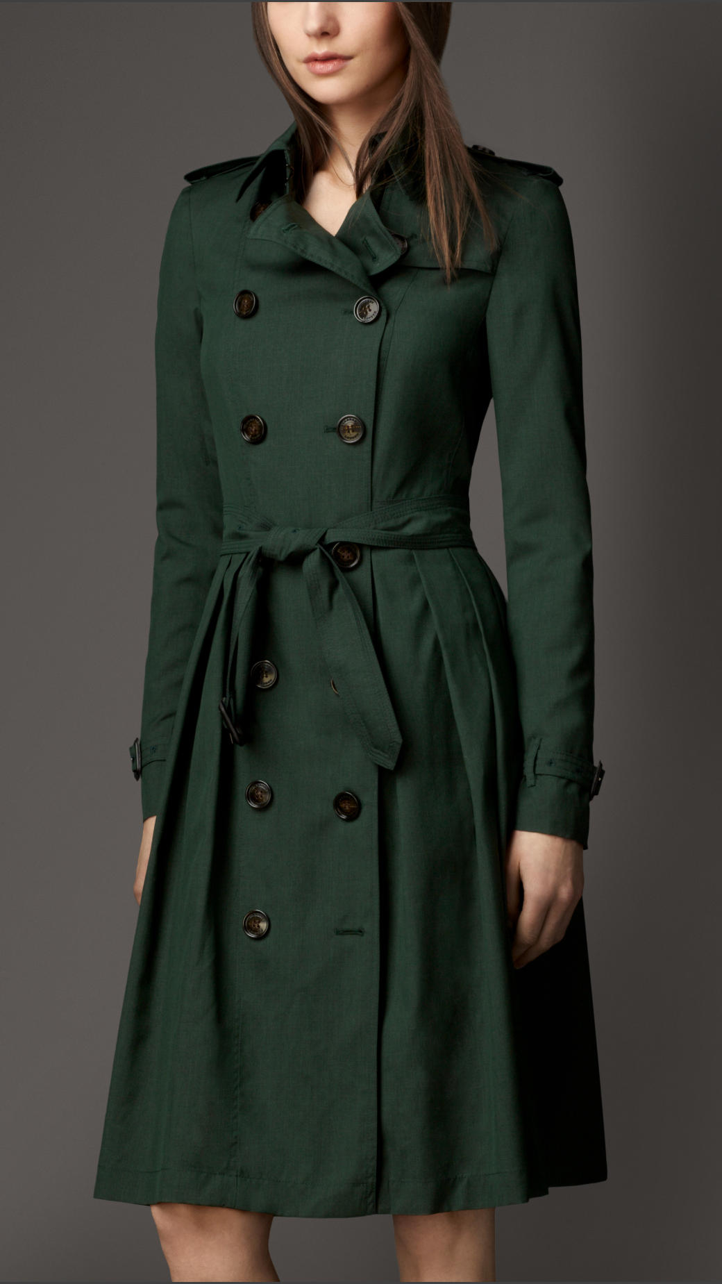 Lyst - Burberry Long Full Skirted Wool Silk Trench Coat in Green