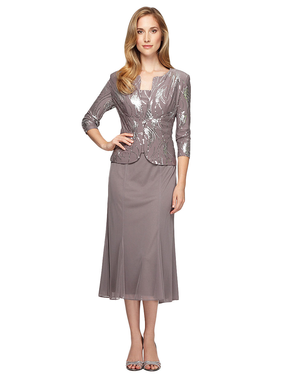 Alex evenings Plus T Length Dress With Sequined Jacket in Metallic | Lyst