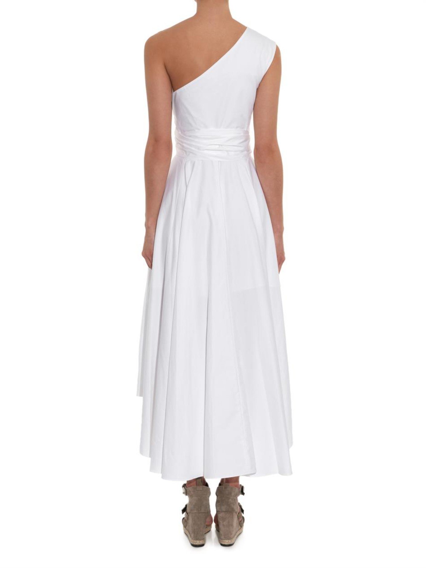 Tibi One-Shoulder Cotton-Poplin Dress in White | Lyst