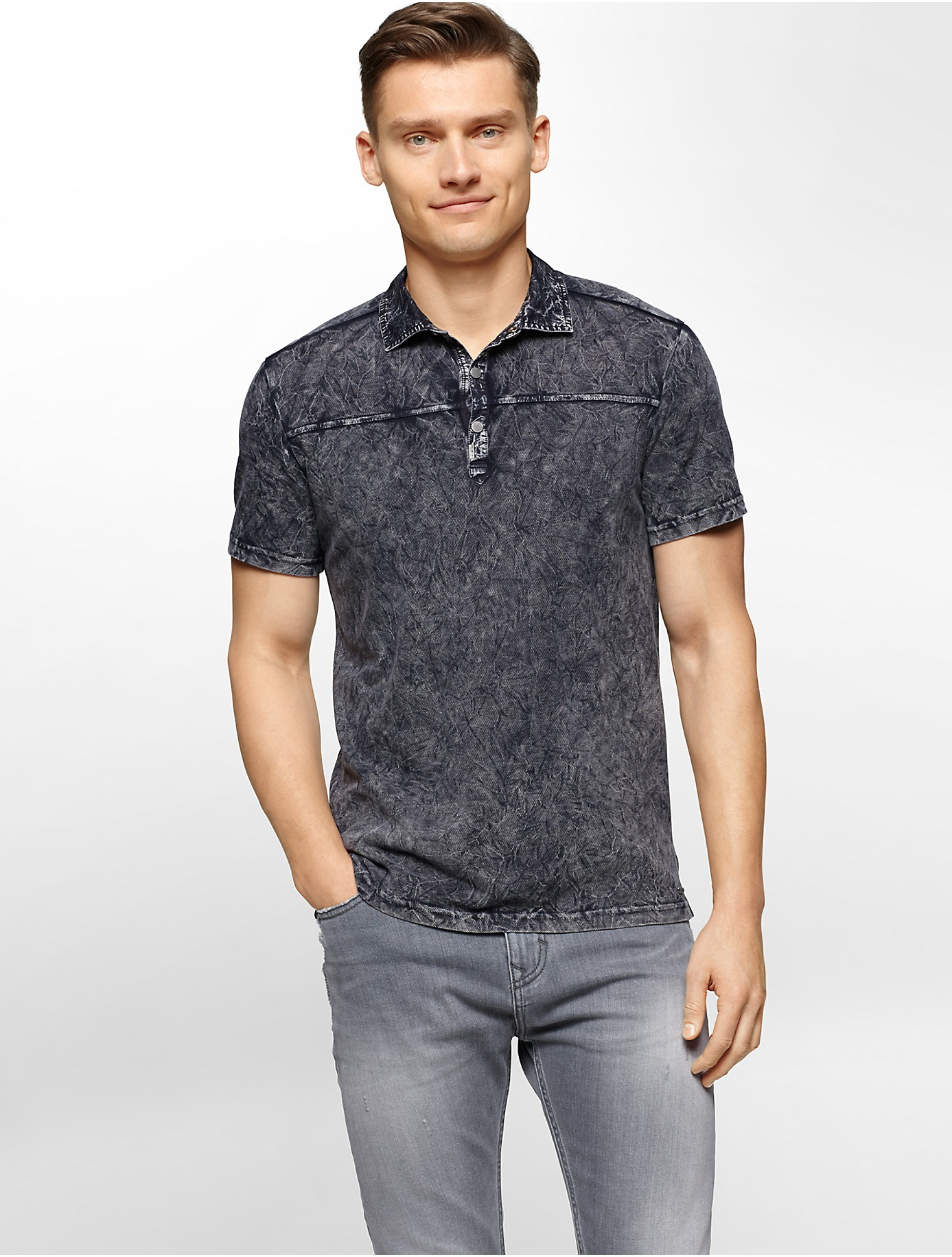 Calvin klein Jeans Slim Fit Wrinkle Wash Polo Shirt in Blue for Men | Lyst