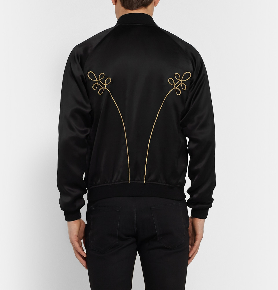Saint Laurent Embroidered Satin Jacket in Black for Men Lyst