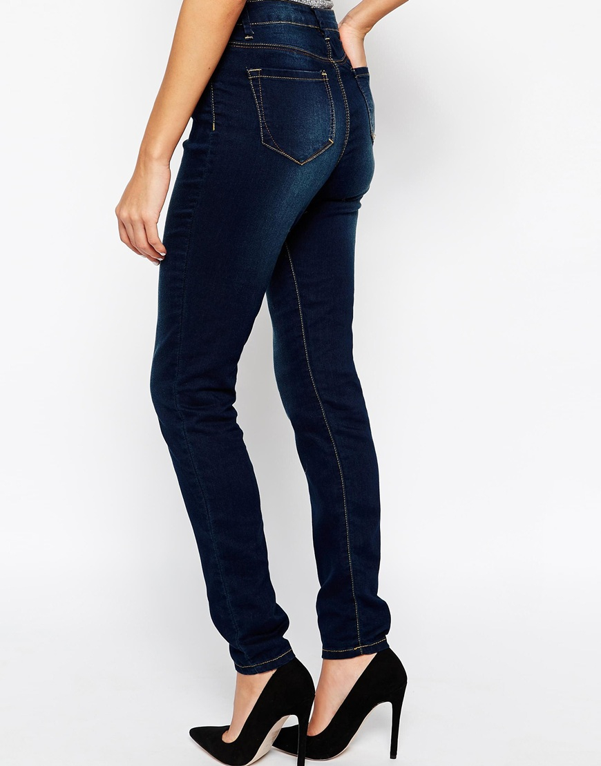 women's blue high waisted skinny jeans