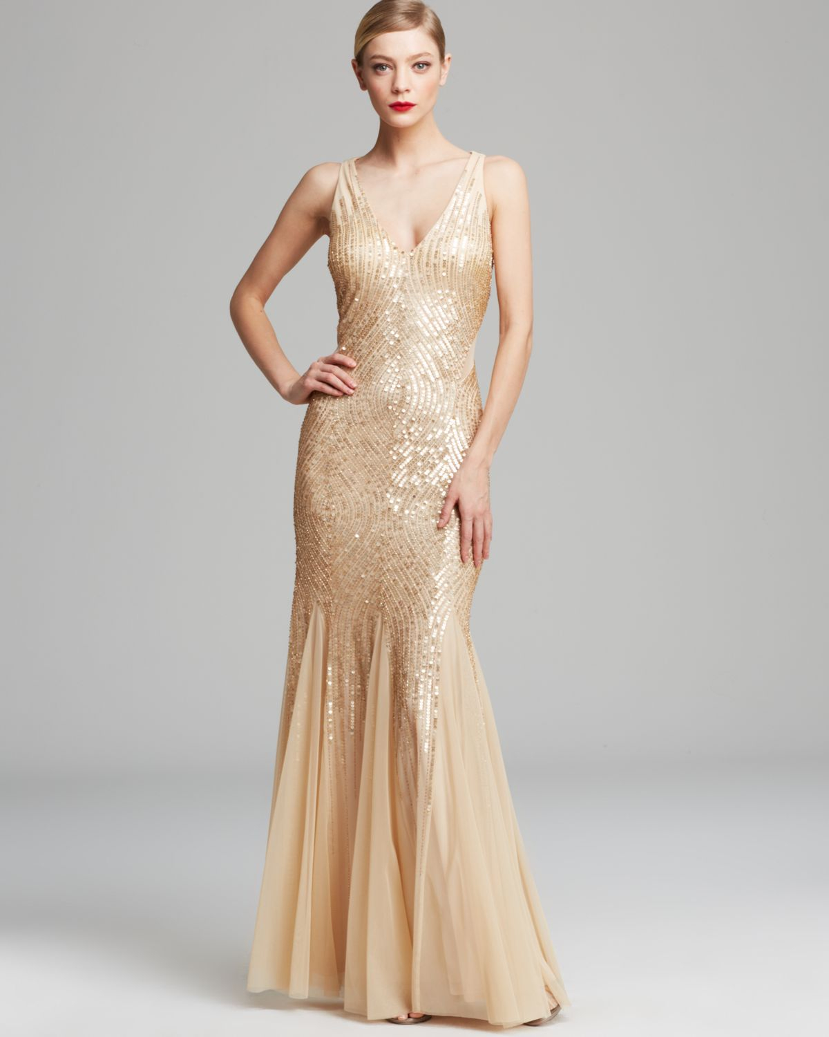 Lyst - Adrianna Papell Gown Sleeveless V Neck Beaded with Illusion ...