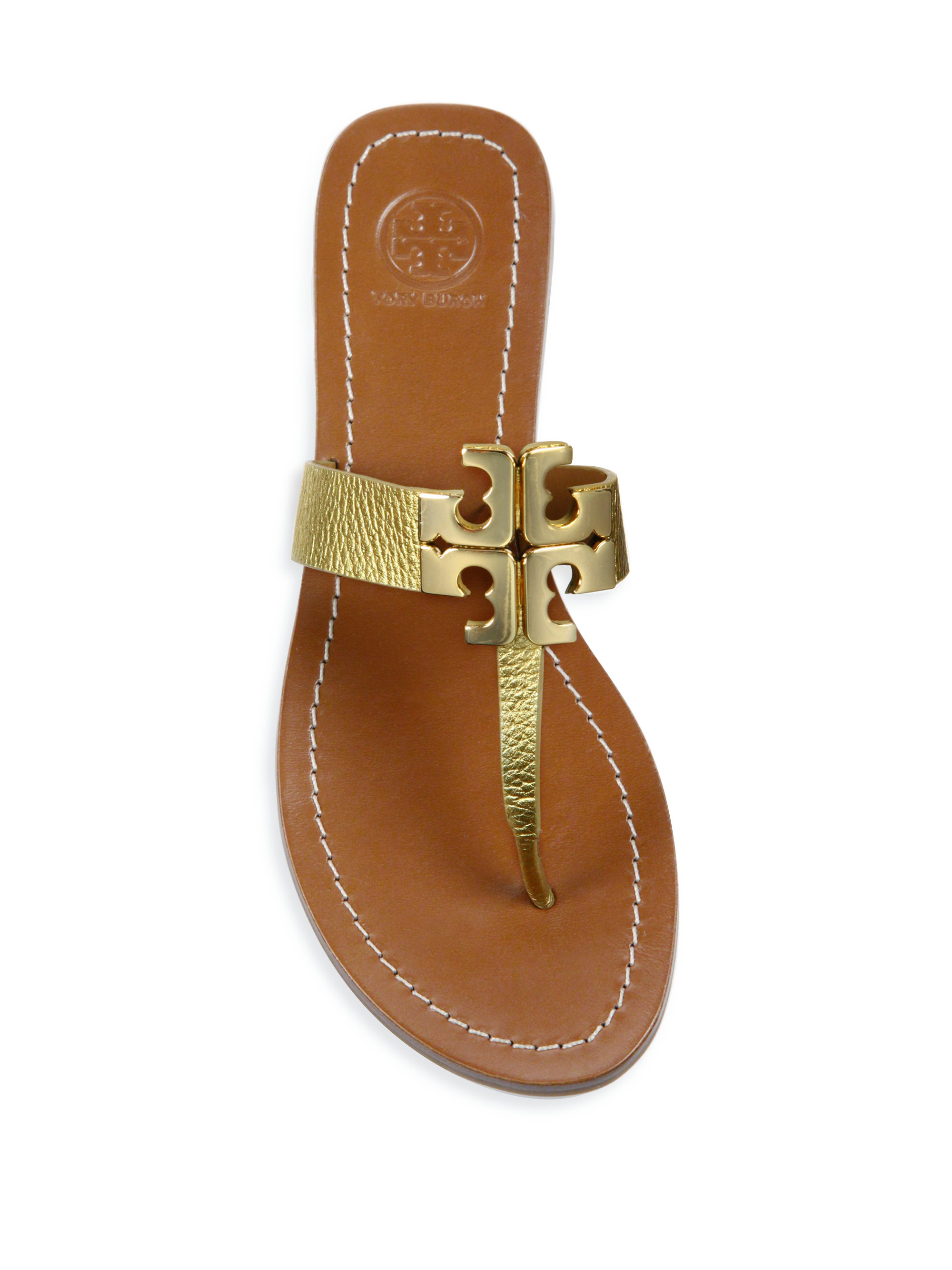 Tory burch Moore Ii Metallic Leather Thong Sandals in Metallic | Lyst