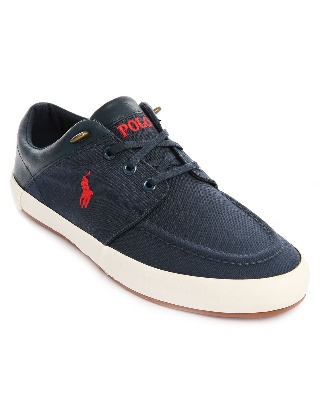 Polo ralph lauren Navy Blue Leather Canvas Jerred Sneakers in Blue for ...
