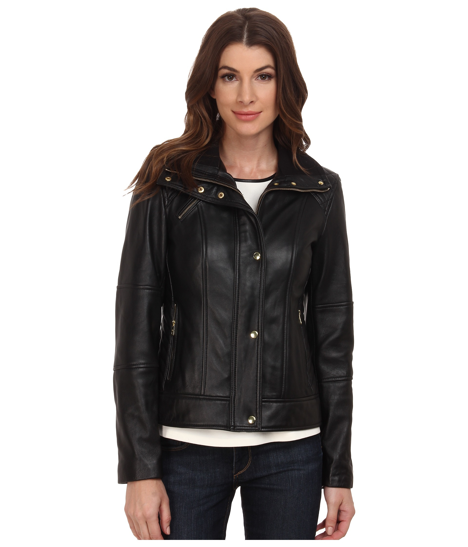 Cole Haan Single Ted Half Diamond Quilted Leather Jacket In Gallery