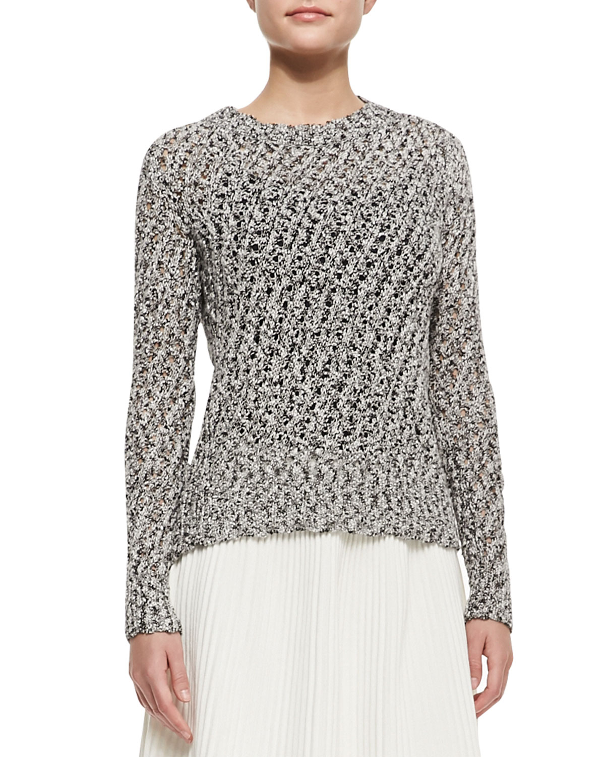 Rebecca Taylor Knit Open Weave-sweater in Black (WHITE/BLACK) | Lyst