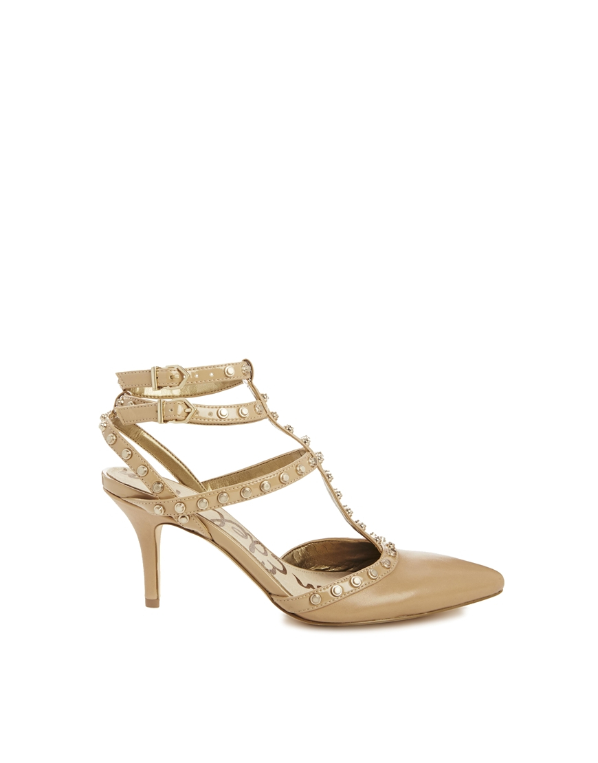 Sam Edelman Ollie Stud Detail Mid Heel Shoes in Beige (Nude) | Lyst