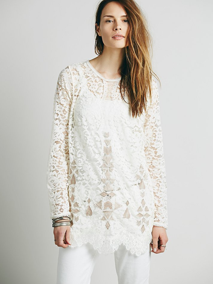 Free people Lace Embroidered Tunic in White | Lyst