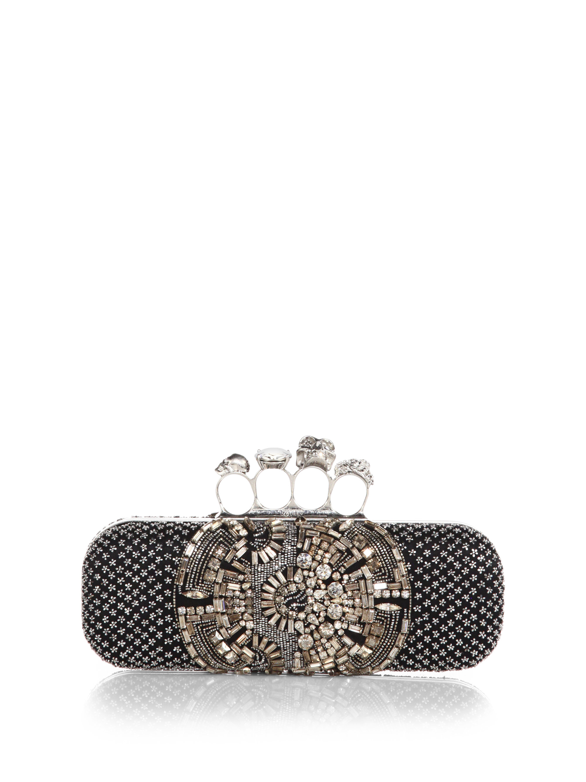 Lyst - Alexander mcqueen Embellished Knuckle Clutch in Black