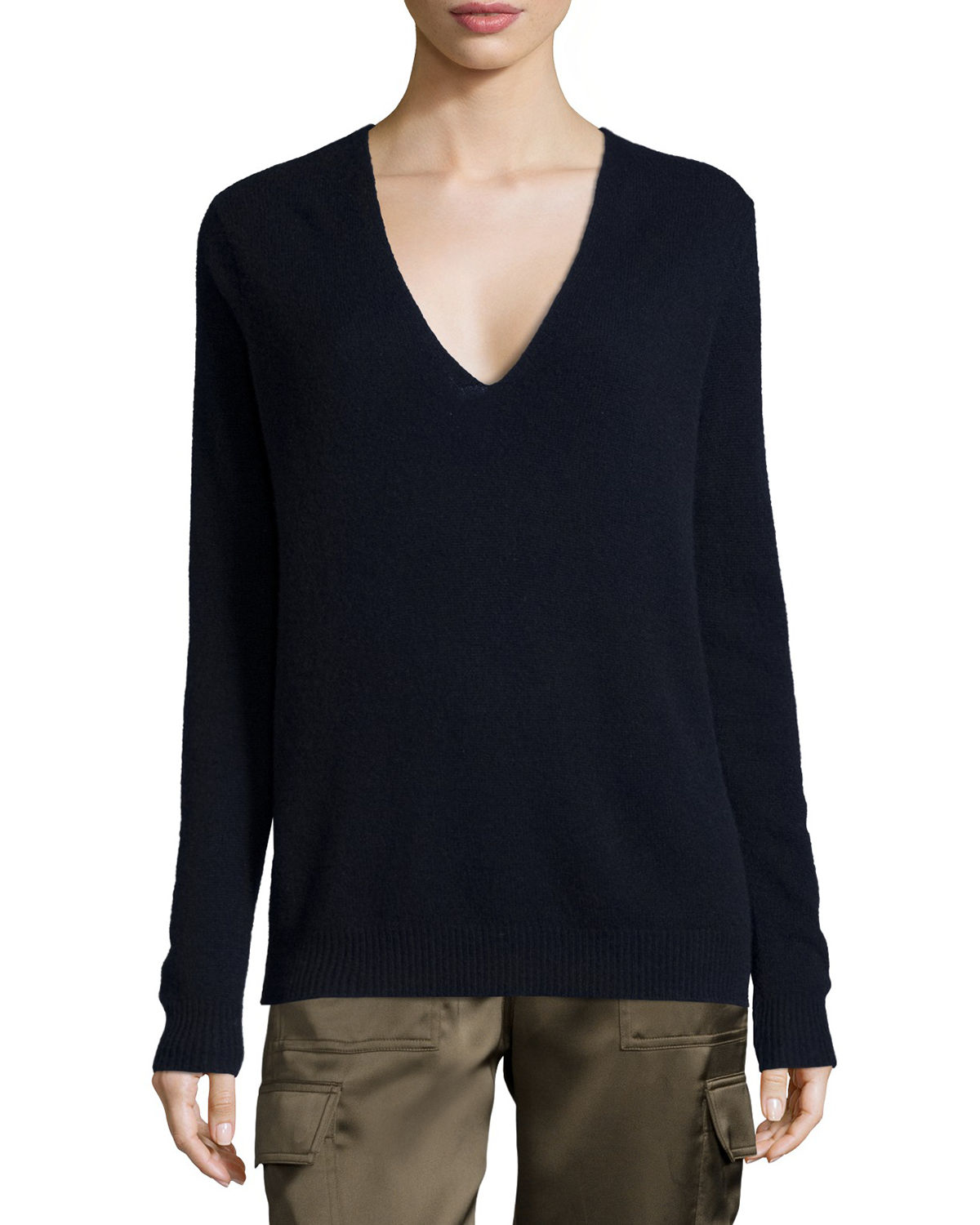 Theory Adrianna Cashmere V-neck Sweater in Black | Lyst