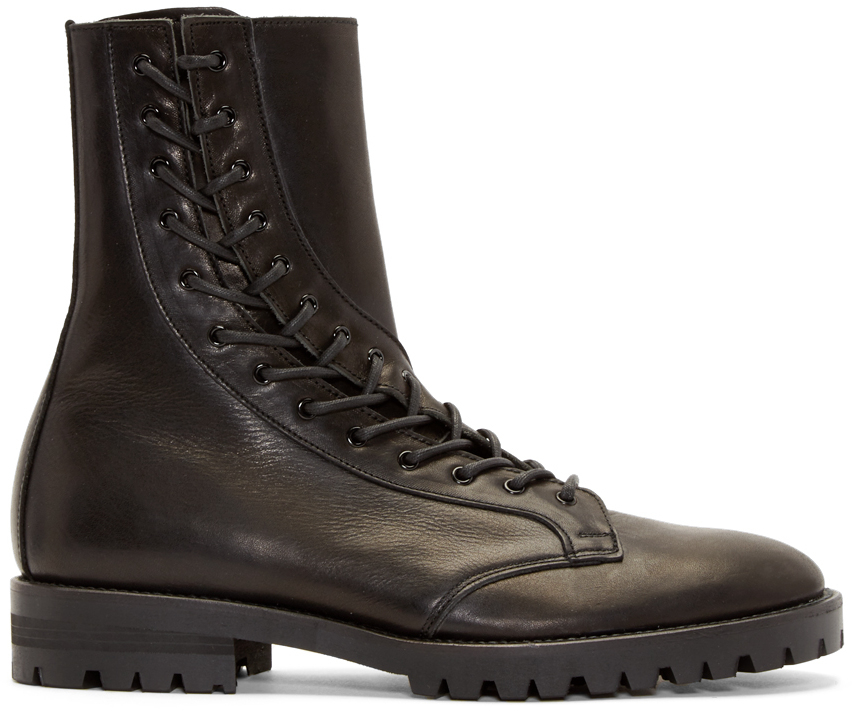 Yohji yamamoto Buffed Leather Curved Lace-up Boots in Brown for Men | Lyst