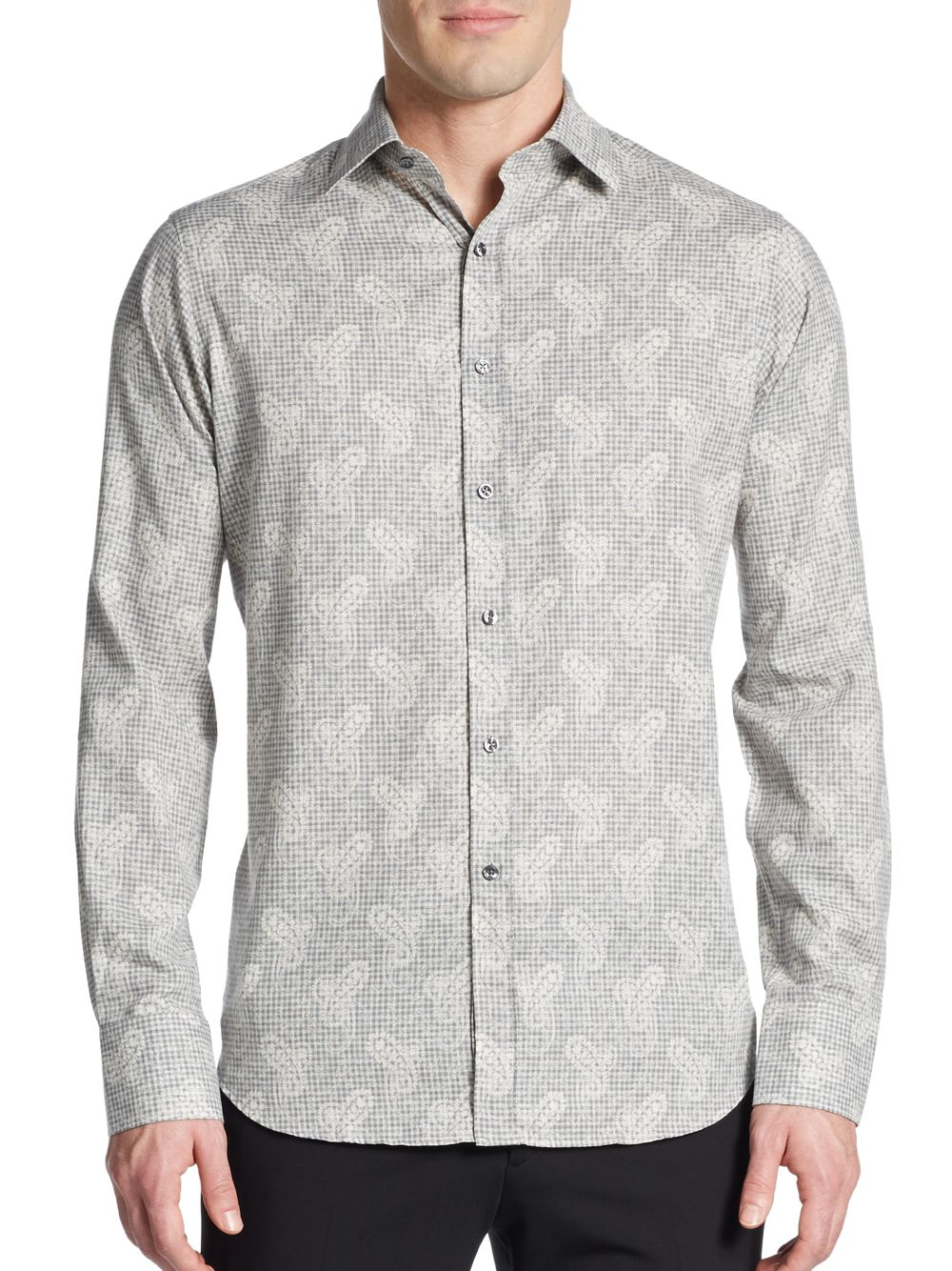 Saks fifth avenue Regular-fit Paisley Check Cotton Sportshirt in Gray ...