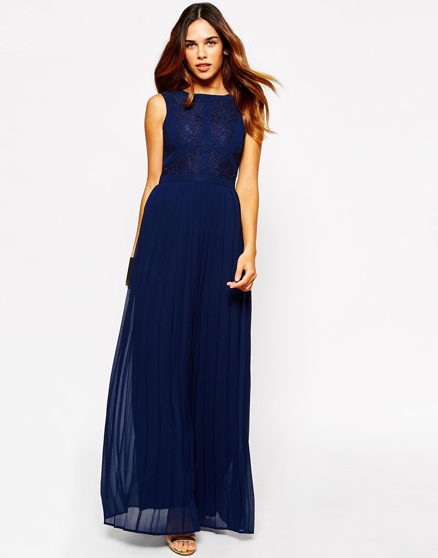 Warehouse Lace Panel Maxi Dress in Blue (Midnight) | Lyst