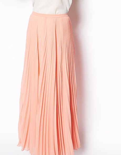 Asos Pleated Maxi Skirt in Pink | Lyst