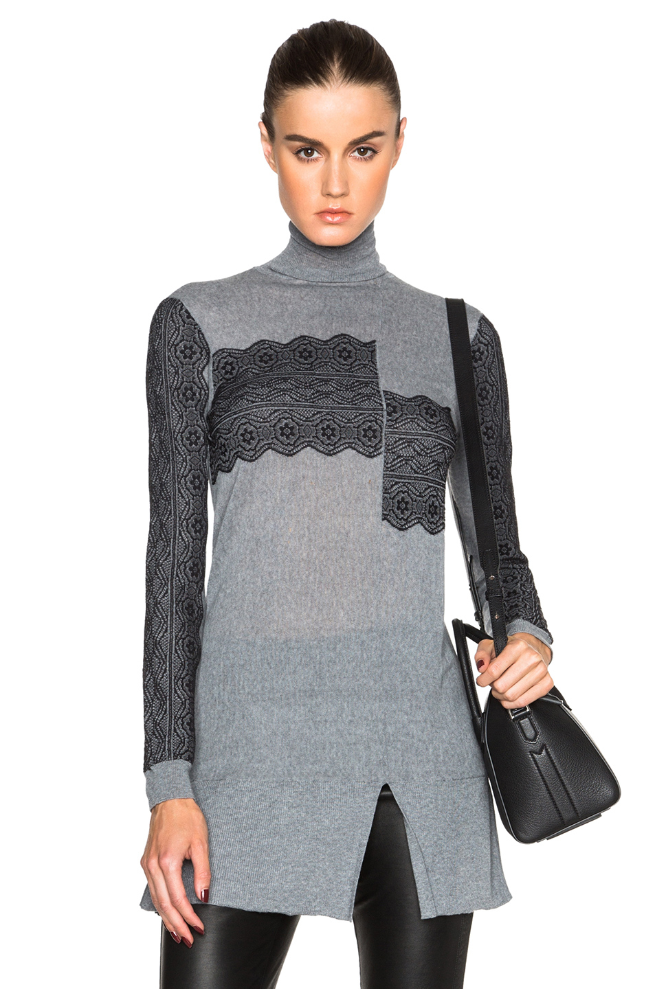 Lyst - Thakoon Lace Crossover Turtleneck in Gray