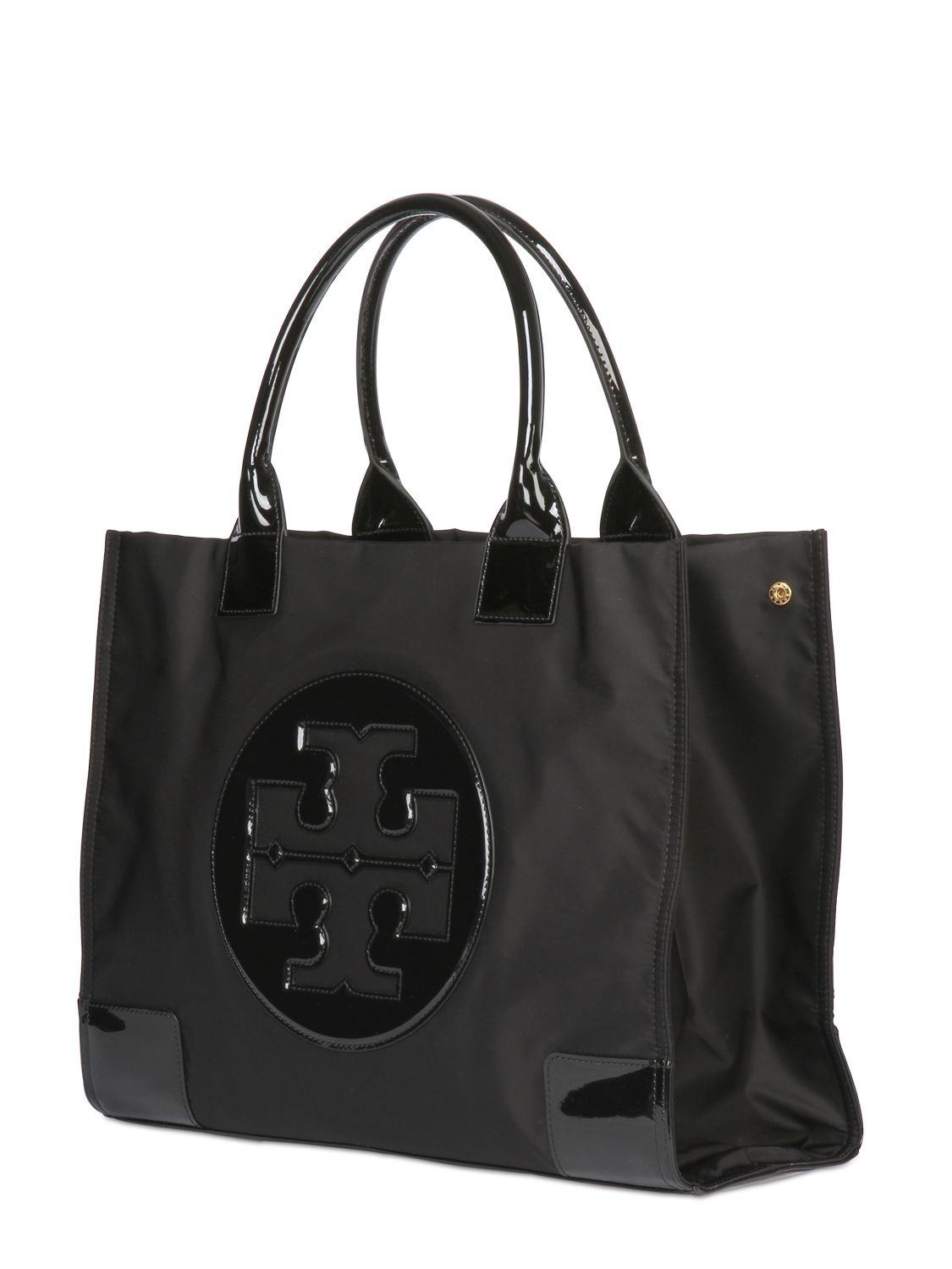 Tory Burch Large Ella Nylon & Patent Leather Tote in Black - Lyst