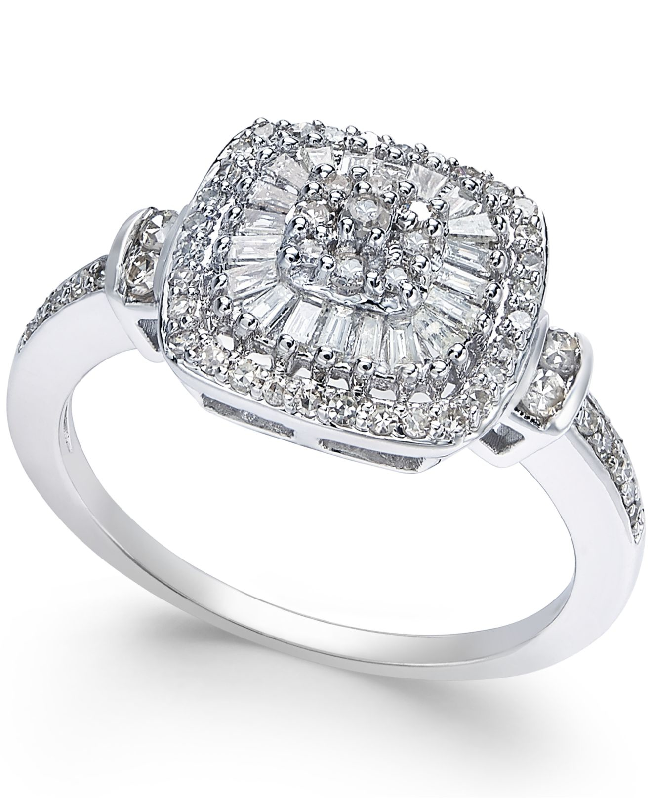 Macy&#39;s Diamond Vintage-inspired Engagement Ring (1/2 Ct. T.w.) In 14k White Gold in Silver ...