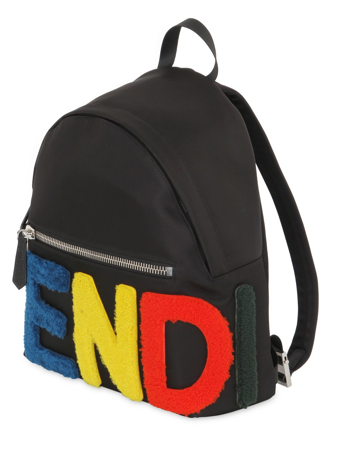 Fendi Logo Patches Nylon & Shearling Backpack in Black for Men - Lyst
