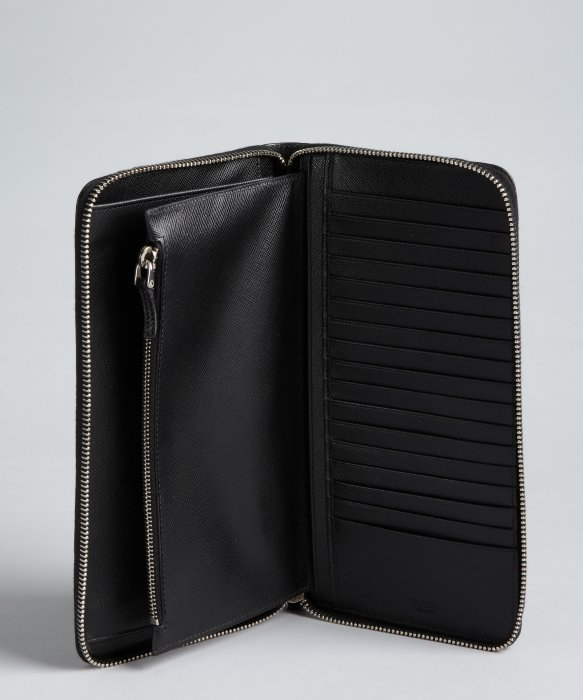 Prada Black Saffiano Leather Zip-Around Document Wallet in Black ...