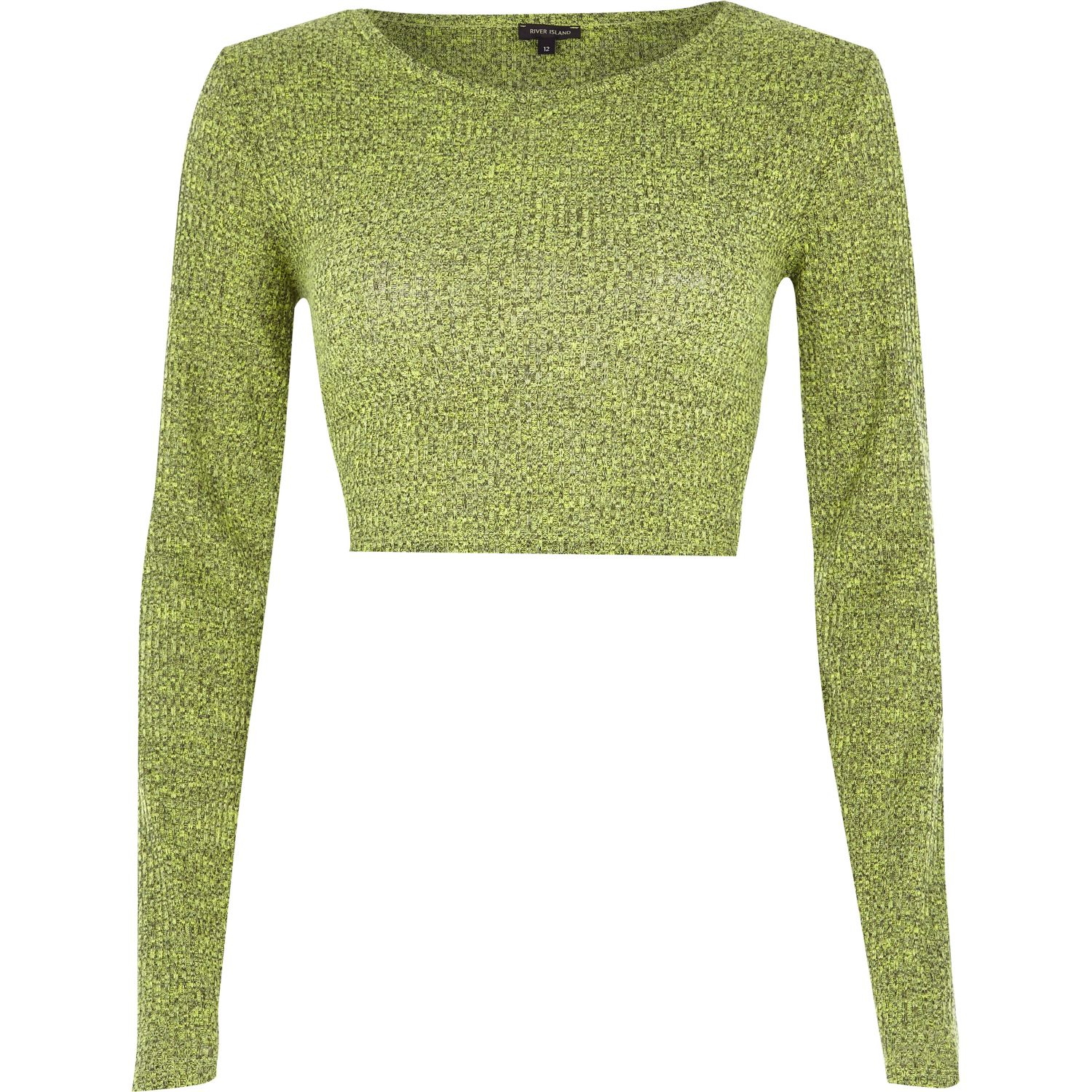River Island Lime Marl Long Sleeve Crop Top in Green | Lyst