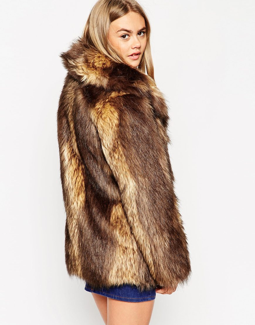 Lyst - Asos Vintage Faux Fur Coat in Brown