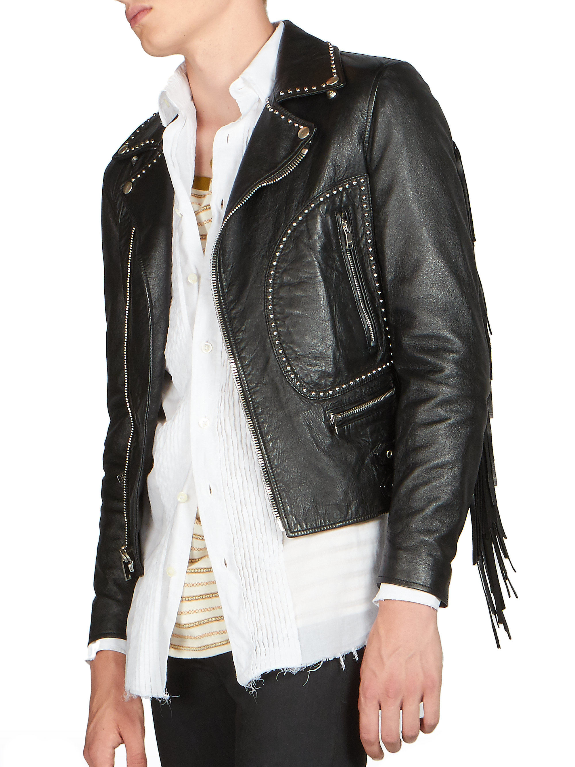 Lyst Saint Lau Fringe Leather Moto Jacket In Black For Men Gallery