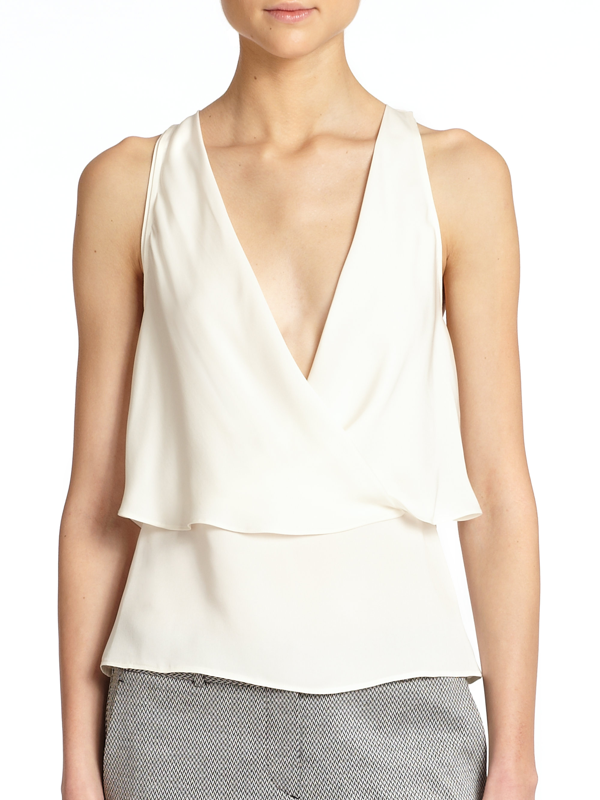 Theory Alizay Layered Silk Tank Top in White | Lyst