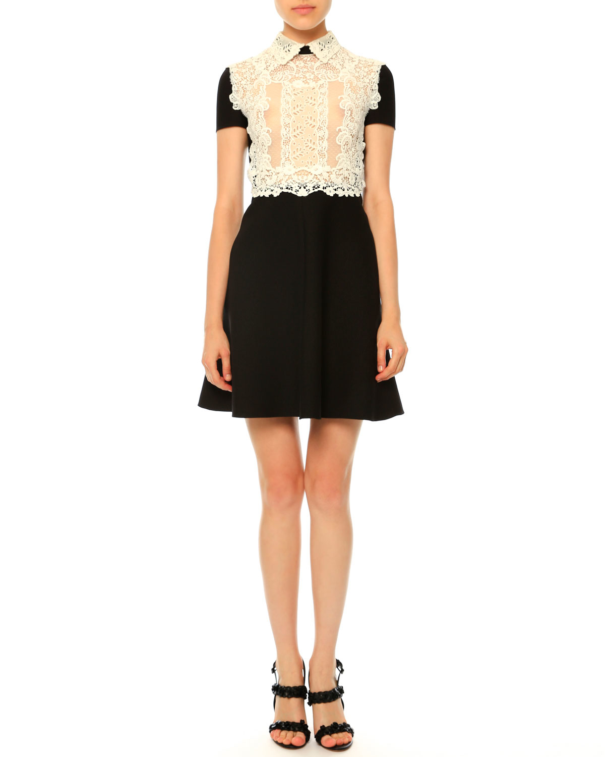 Lyst Valentino Short Sleeve Lace Front Dress In Black Gallery