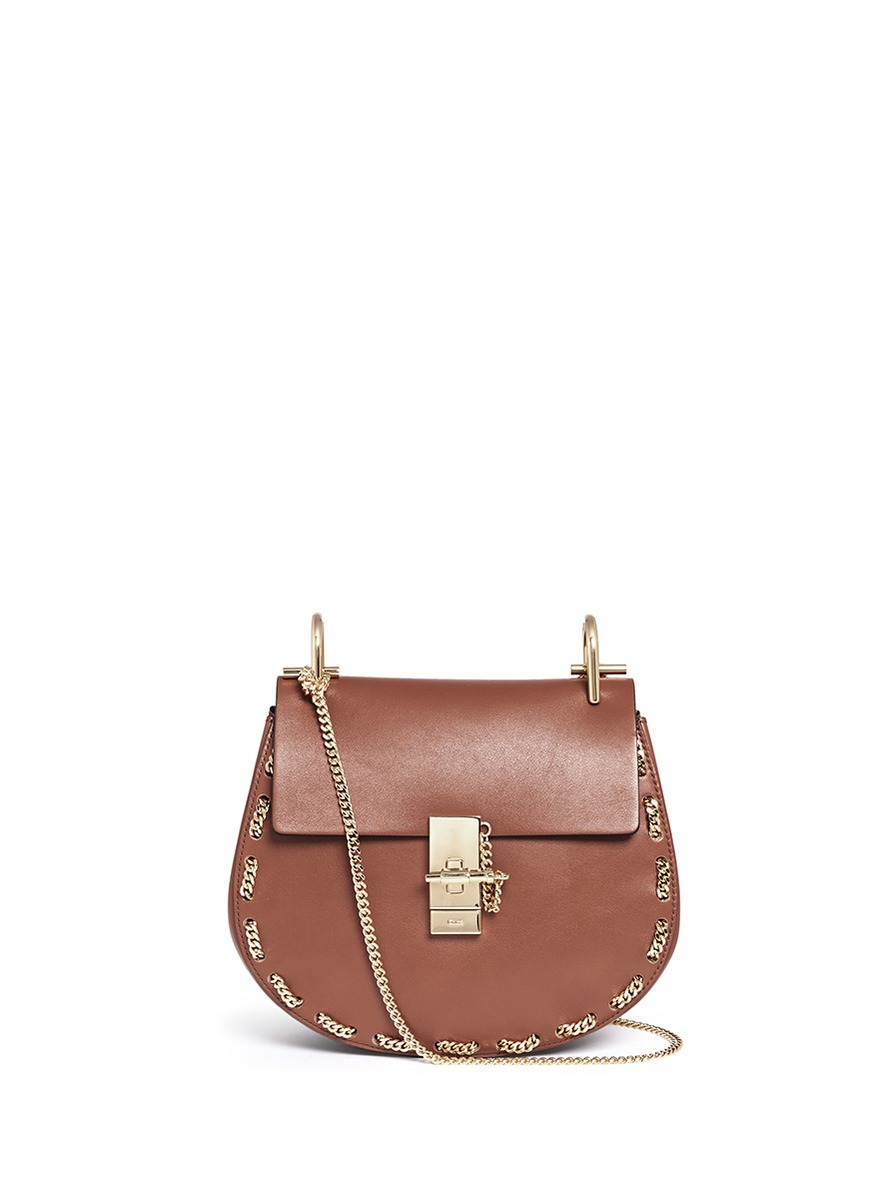 Lyst - Chloé Drew Small Chain-Detail Leather Shoulder Bag in Brown