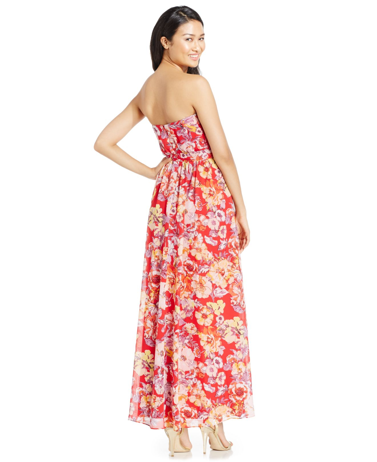 nine west smocked halter floral maxi dres