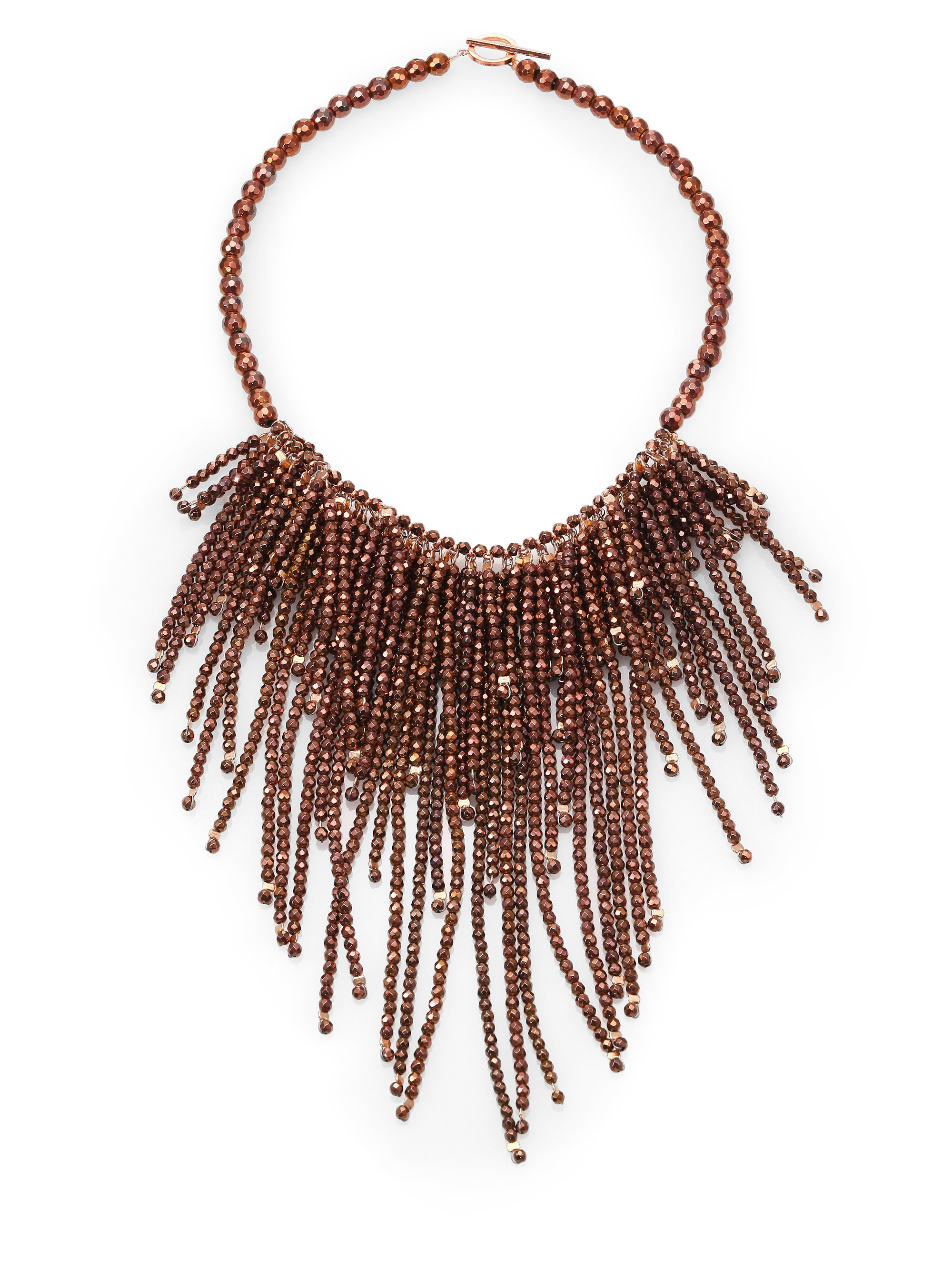 Brunello Cucinelli Beaded Fringe Necklace in Brown - Lyst