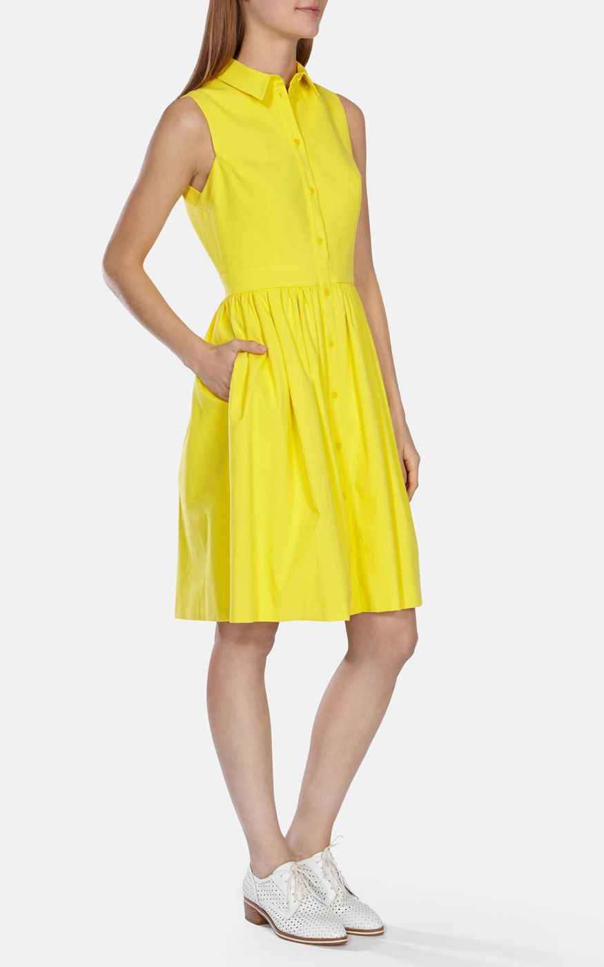 Karen millen Cotton Jacquard Shirt  Dress  in Yellow  Lyst