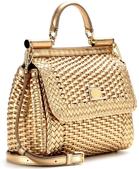 Dolce & Gabbana Mini Miss Sicily Woven Leather Shoulder Bag in Gold ...