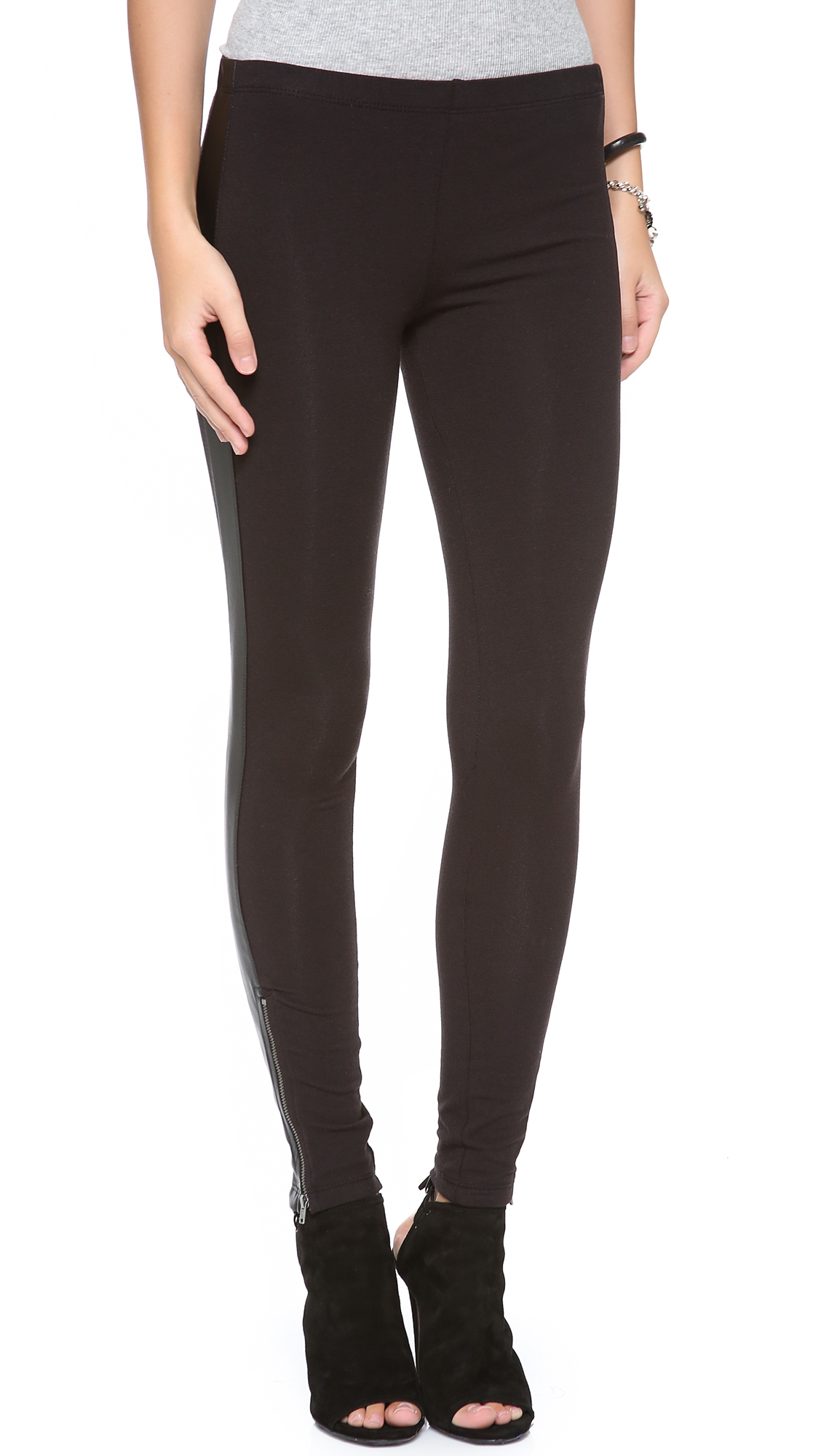 black pants with leather stripe on side