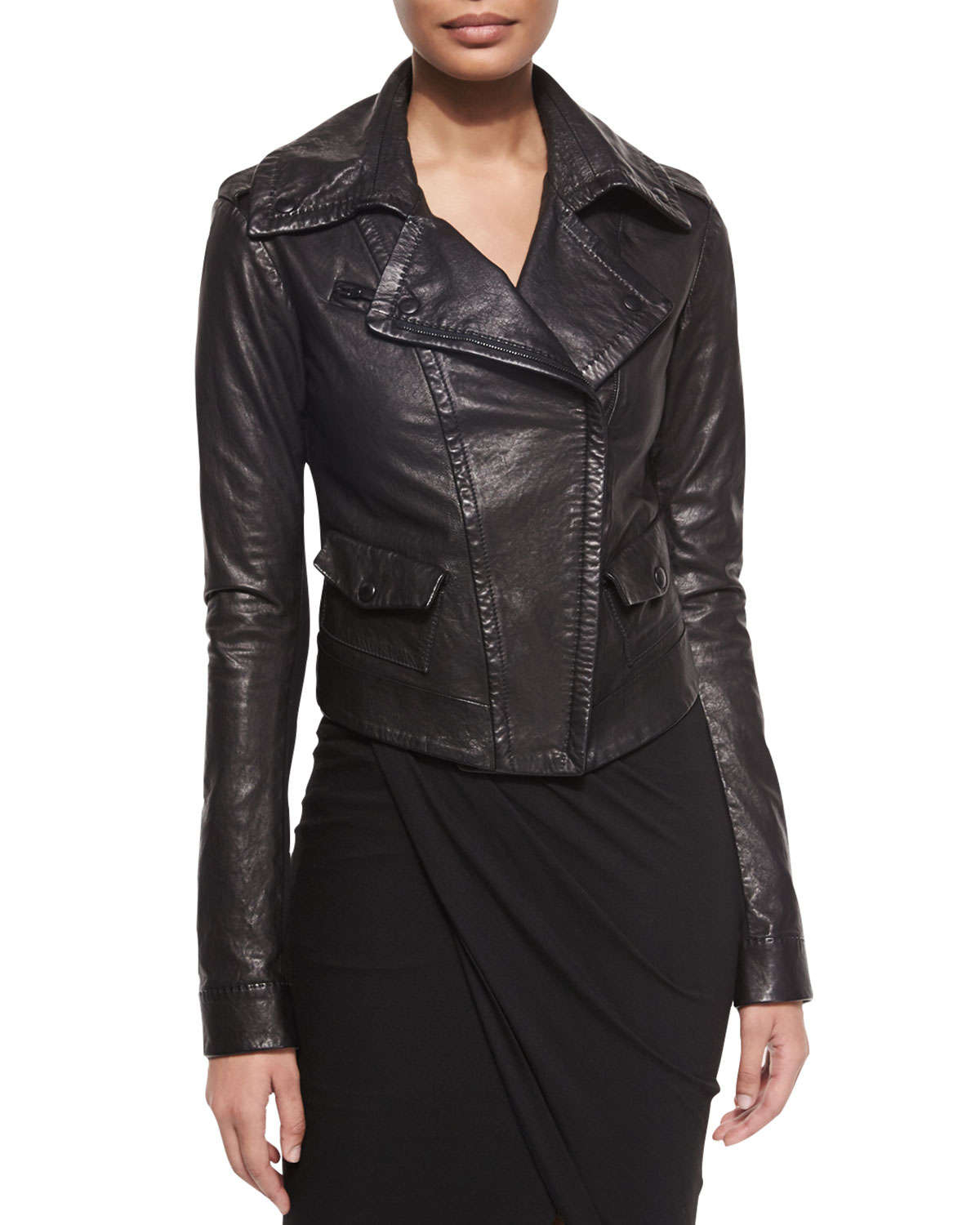 Lyst - Donna Karan Asymmetric Leather Moto Jacket in Black