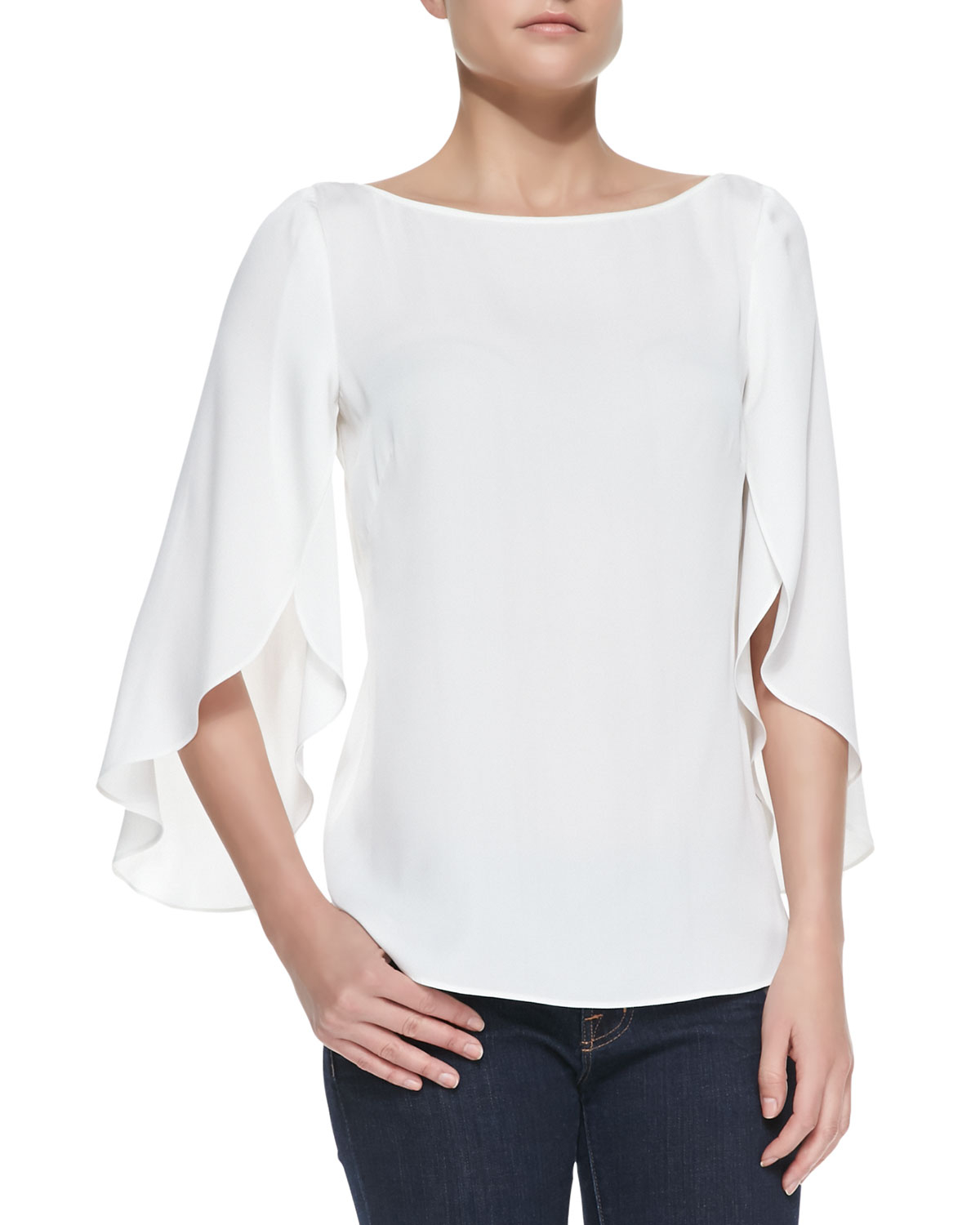 Milly Butterfly Sleeve Boatneck Top in White | Lyst