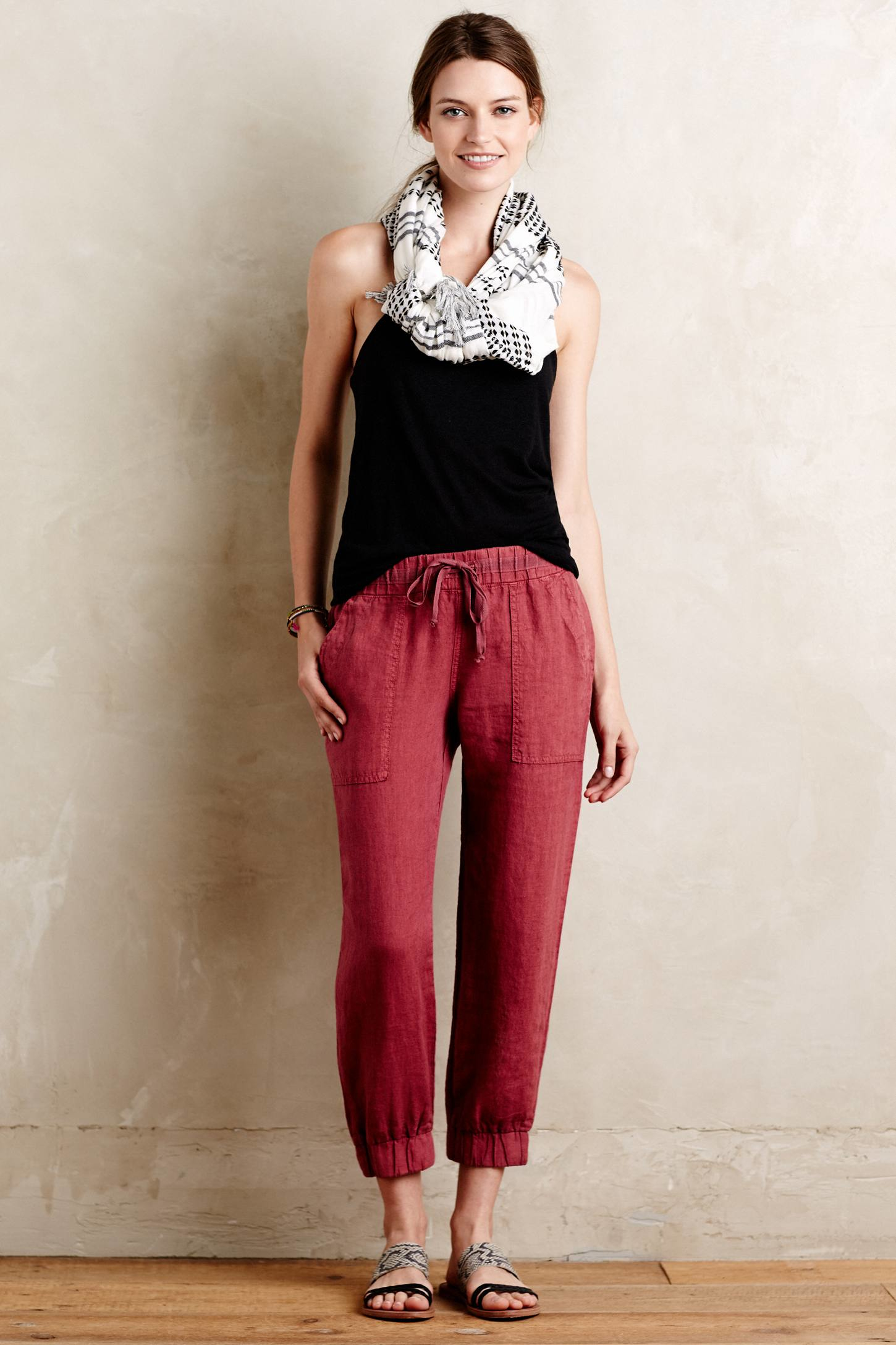 Lyst - Cloth & Stone Drawstring Linen Joggers in Red