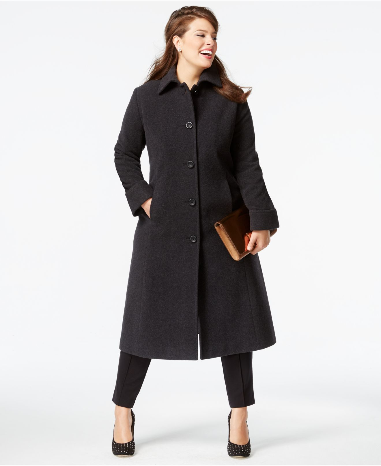 Jones new york Plus Size Wool Maxi Coat in Gray | Lyst