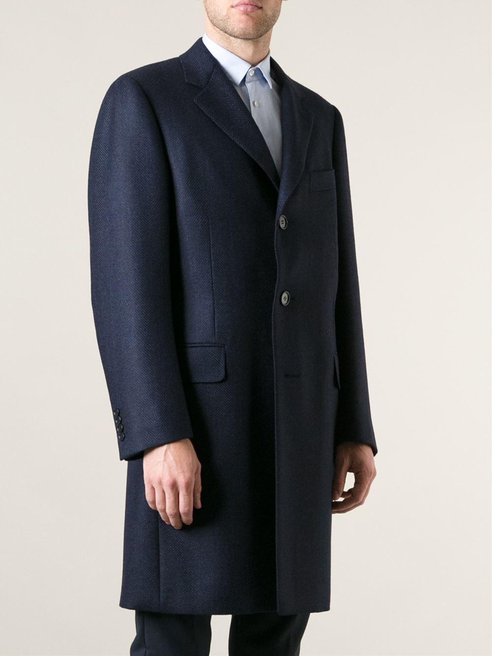 Canali Herringbone Overcoat in Blue for Men - Lyst