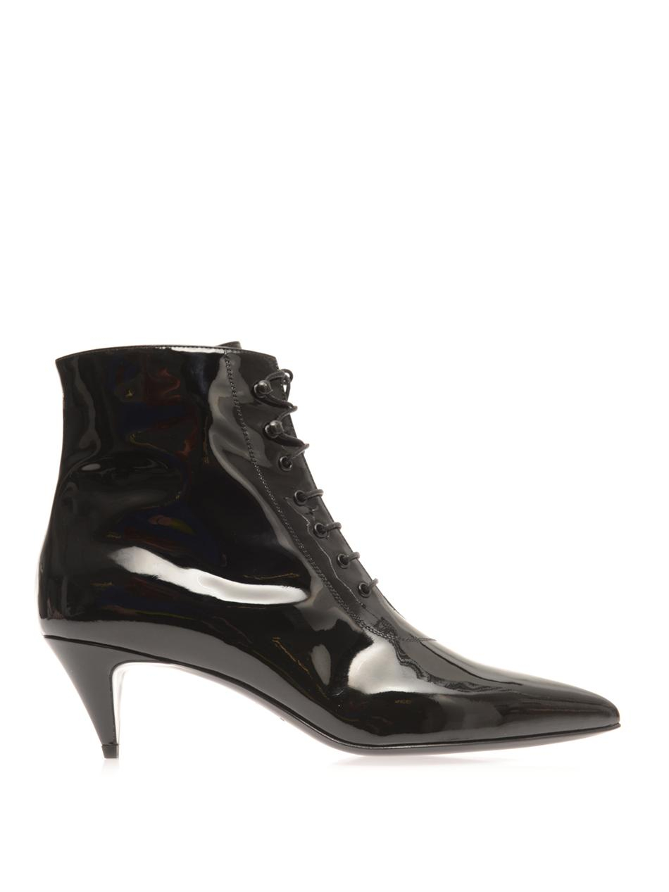 Saint laurent Cat Boot Patent-Leather Ankle Boots in Black | Lyst