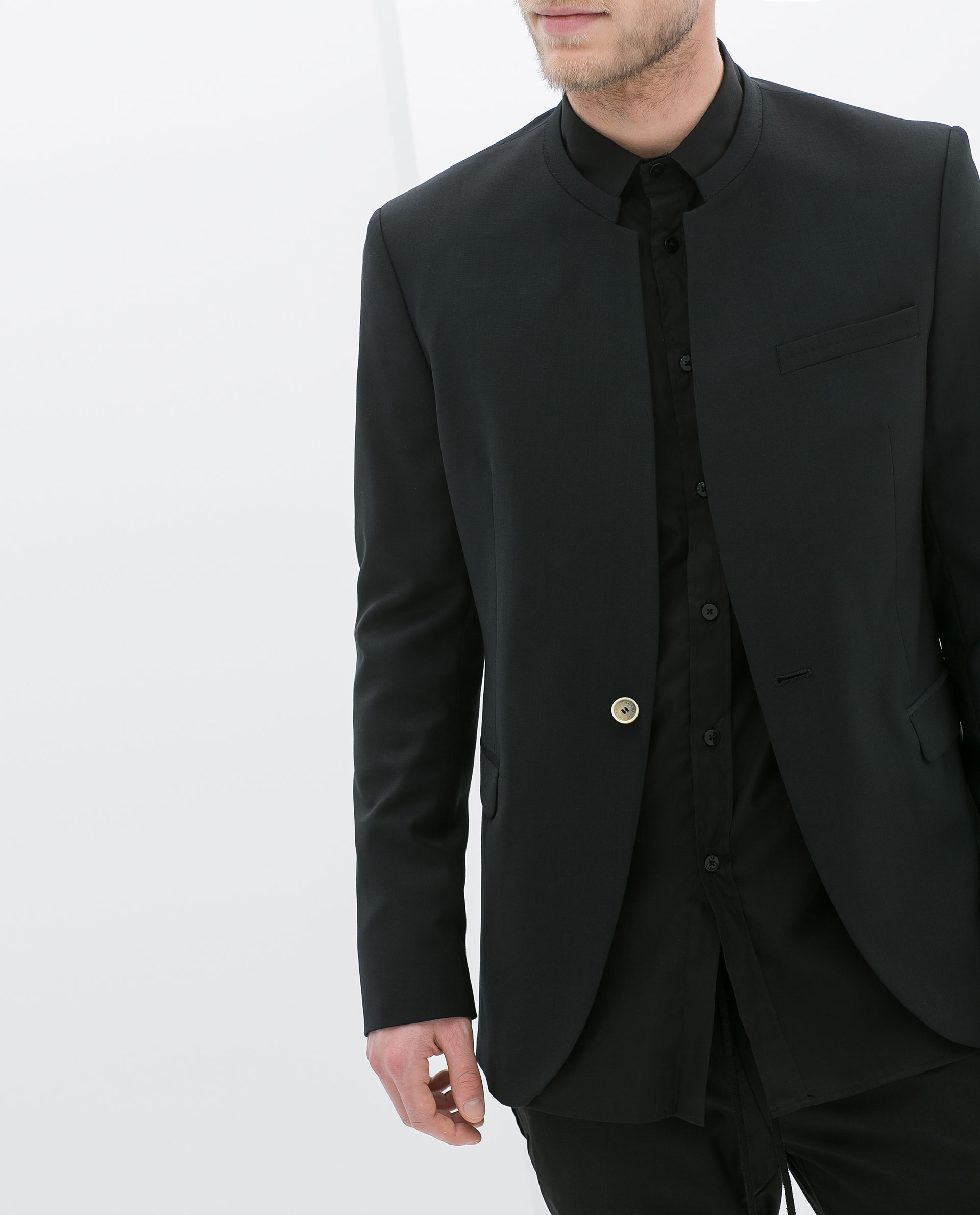 Zara Blazer with Mao Collar in Black for Men | Lyst