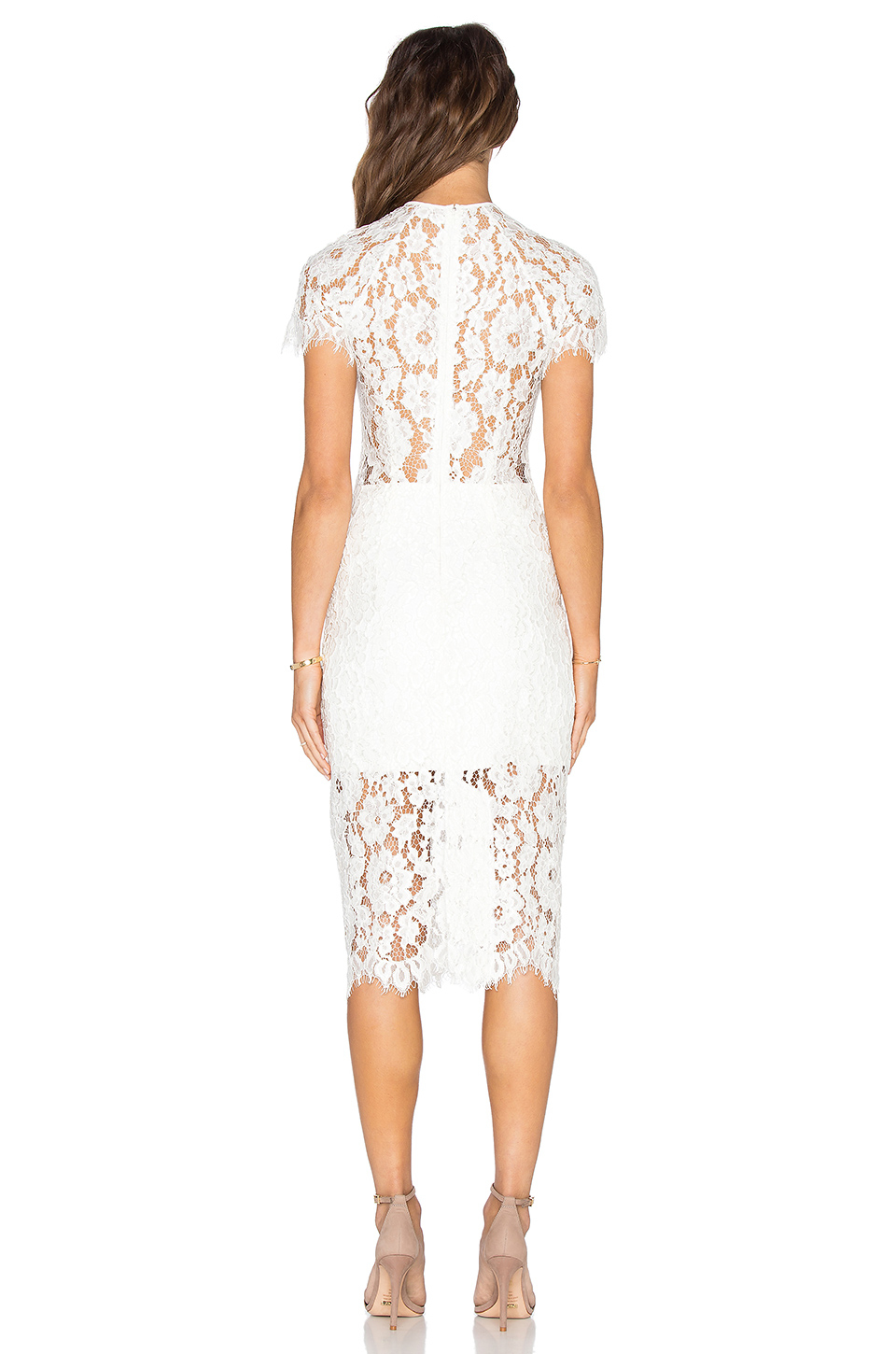 Alexis Synthetic Leona Lace Overlay Midi Dress in White