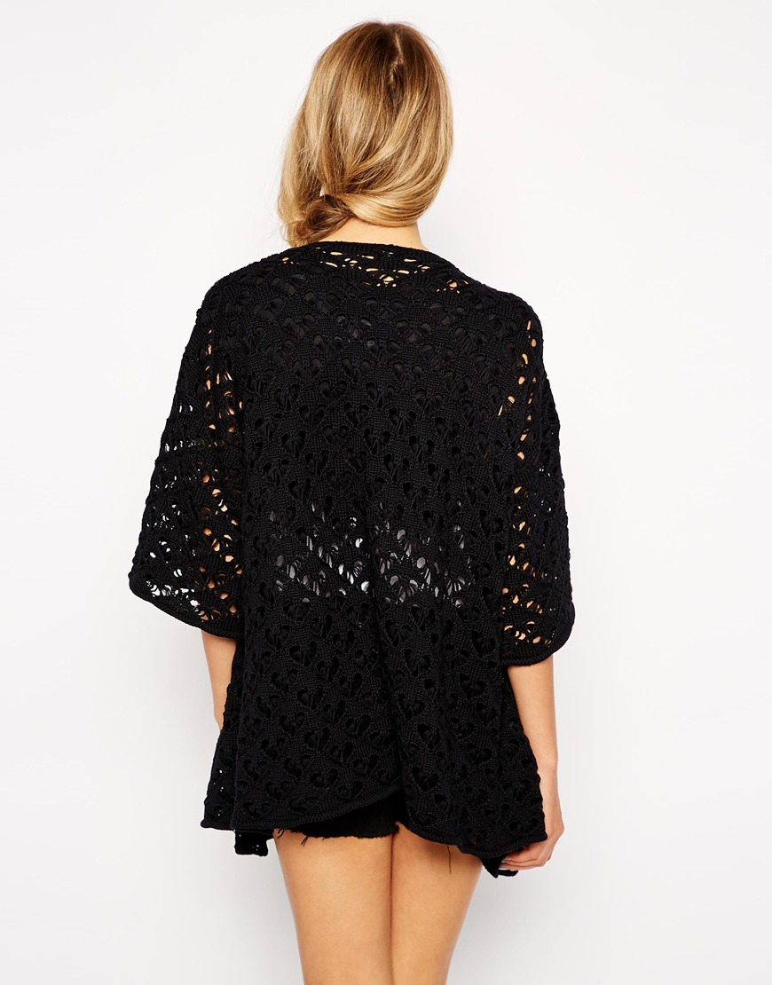 Lyst Asos Waterfall Cardigan In Crochet in Black