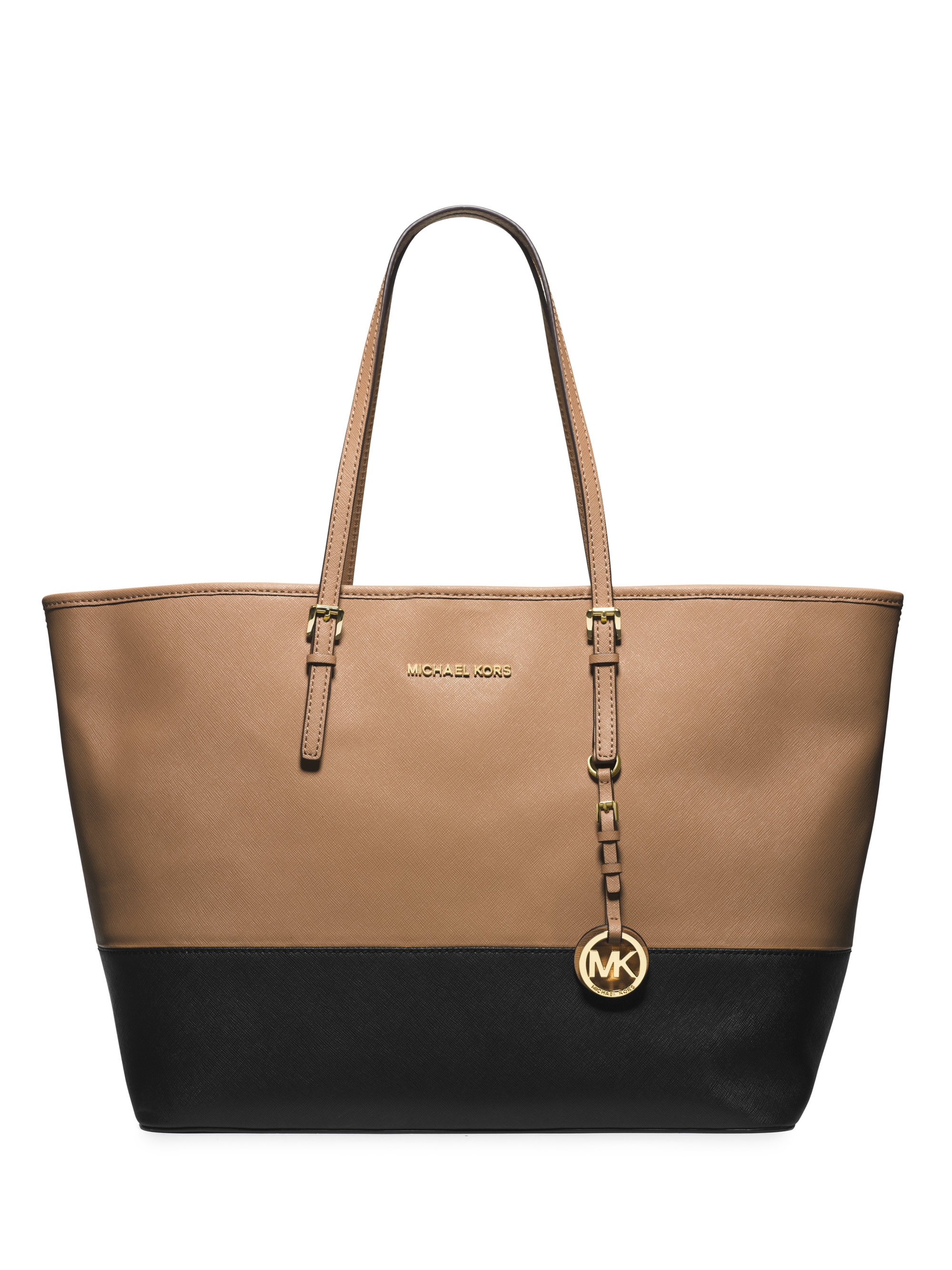 Michael Kors Natural Jet Set Travel Medium Colorblock Saffiano Tote