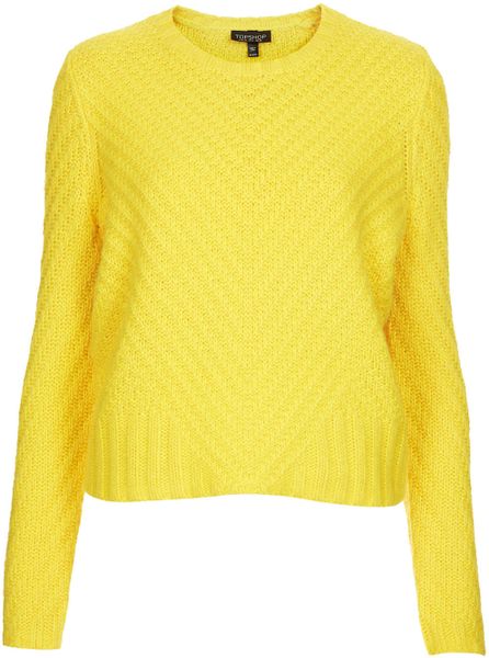 Topshop Knitted Chevron Jumper in Yellow | Lyst