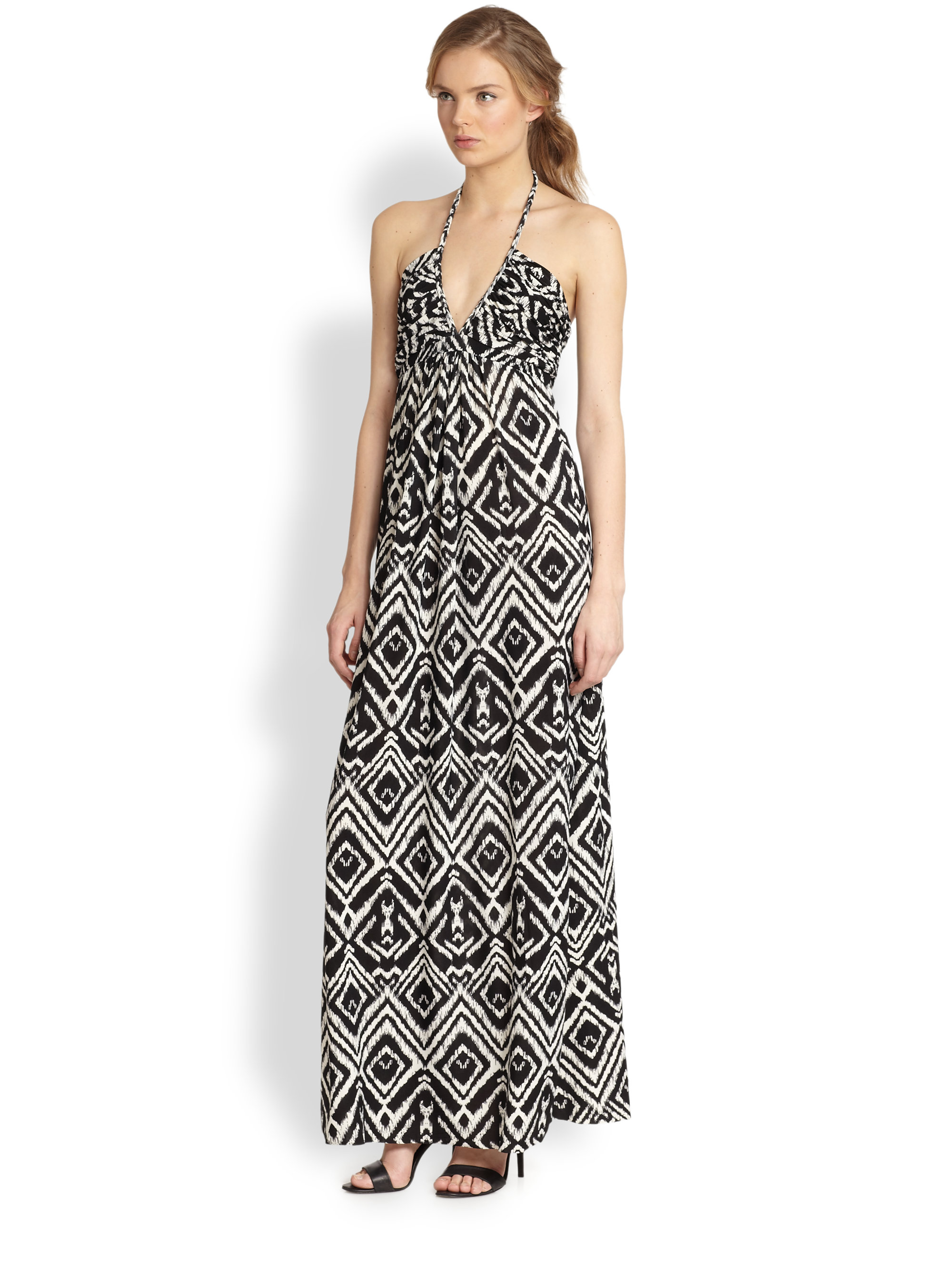 T Bags Tribalinspired Printed Halter Maxi Dress In Black Lyst