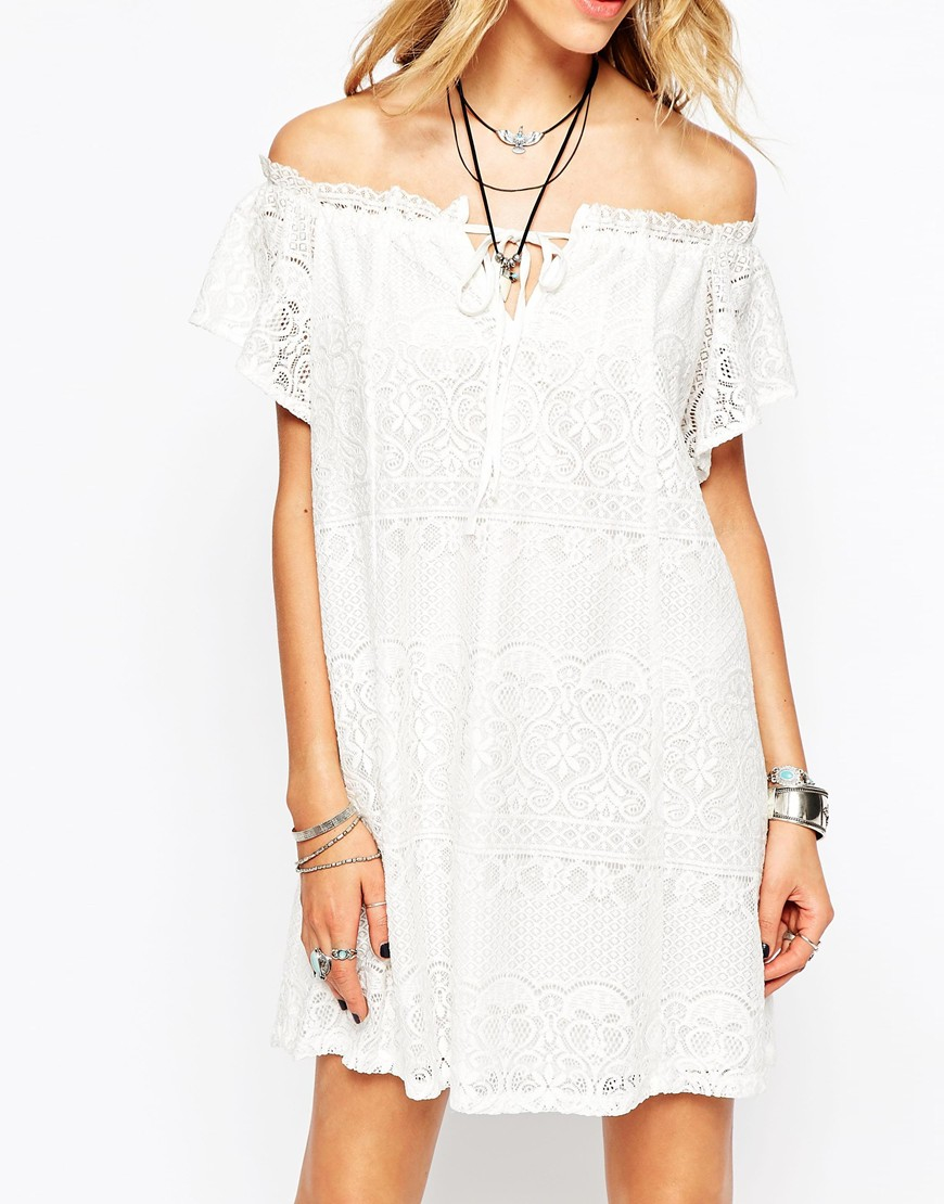 white lace off the shoulder