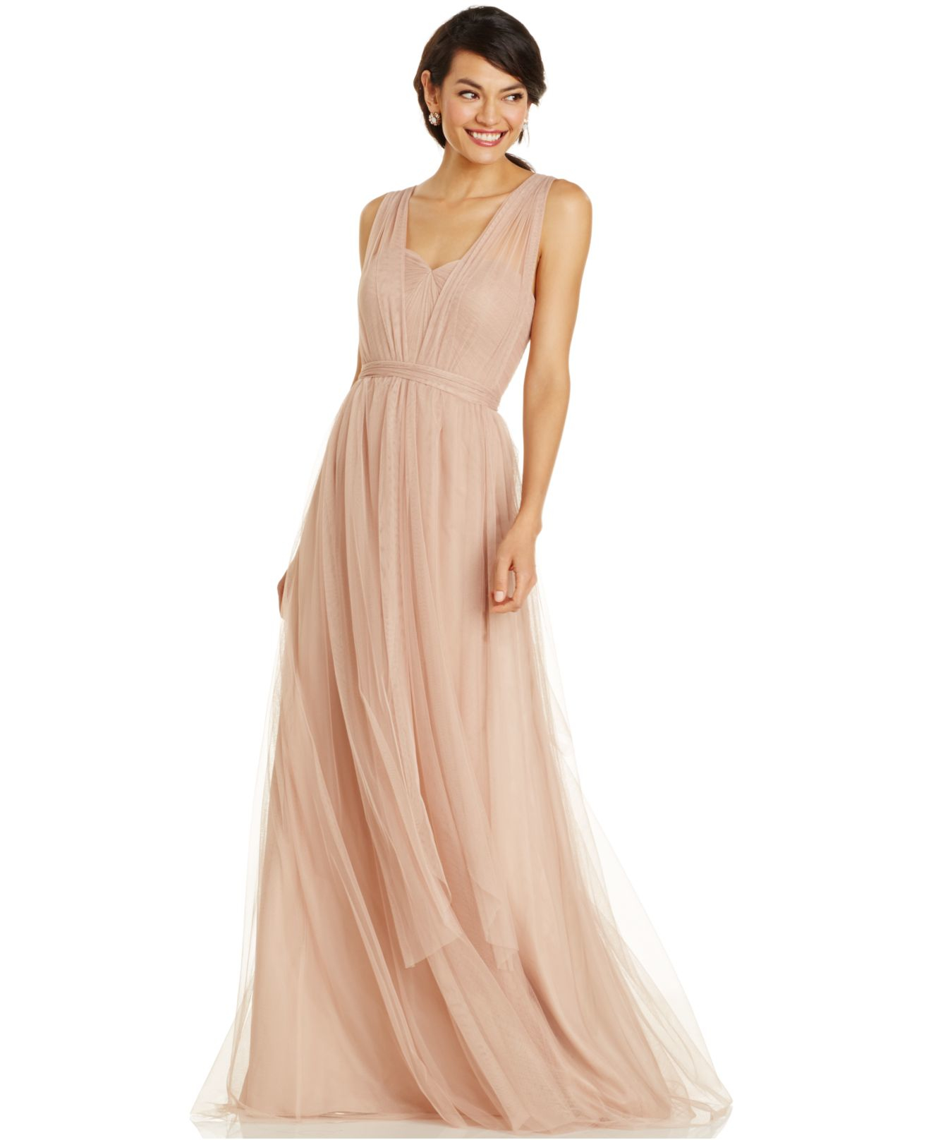 Adrianna papell Convertible Strapless Tulle Gown in Beige (Doe) | Lyst